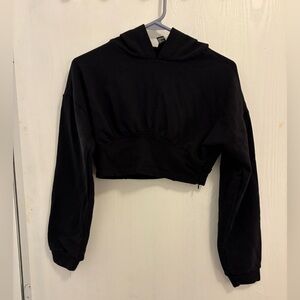 Forever 21 Black Crop Hoodie With Side Zipper Womans Size Small NWOT